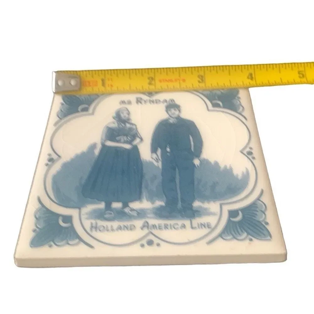 Vintage Holland America Line Delft Ms Ryndam Ceramic Tile Coaster Cruise